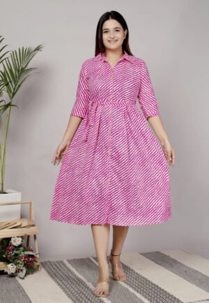 printed Lotus flower cotton middi Gown dress