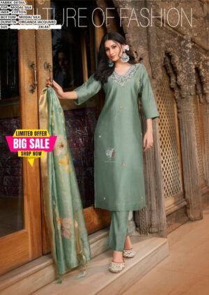 Vaamsi Women's Silk Blend Floral Yoke Design Straight Kurta Pant With Dupatta