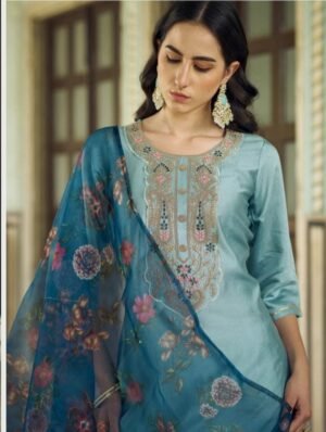 Women Embroidered Straight Kurta with Pants & Dupatta