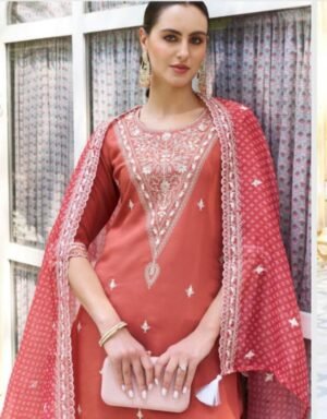 Women Embroidered Straight Kurta with Pants & Dupatta